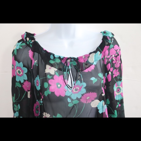 NWT Emilio Pucci Sheer Floral Peasant Top Sz Large - Picture 3 of 12